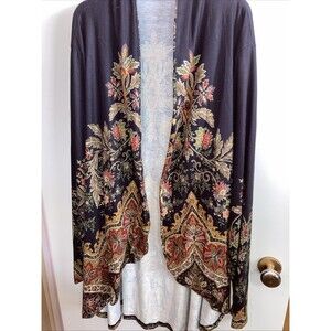 Black And Floral Open Kimono Jacket 2XL